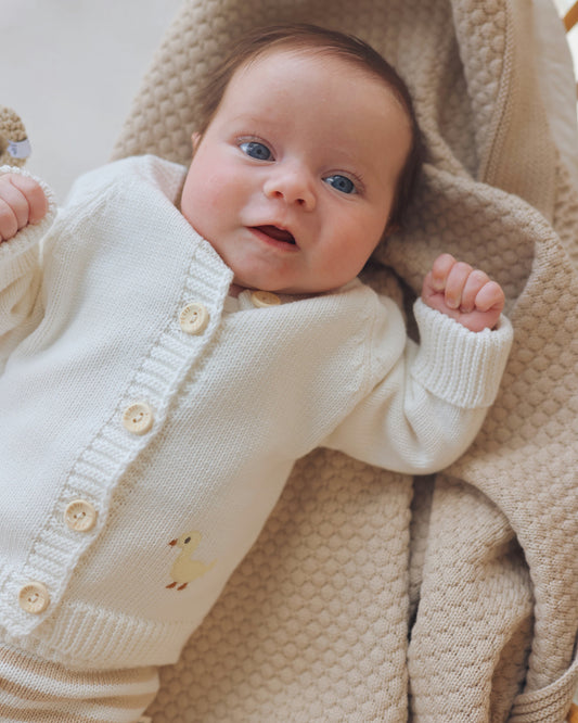 Embroidered Knitted Cardigan - Cotton - Ivory - Petit Filippe