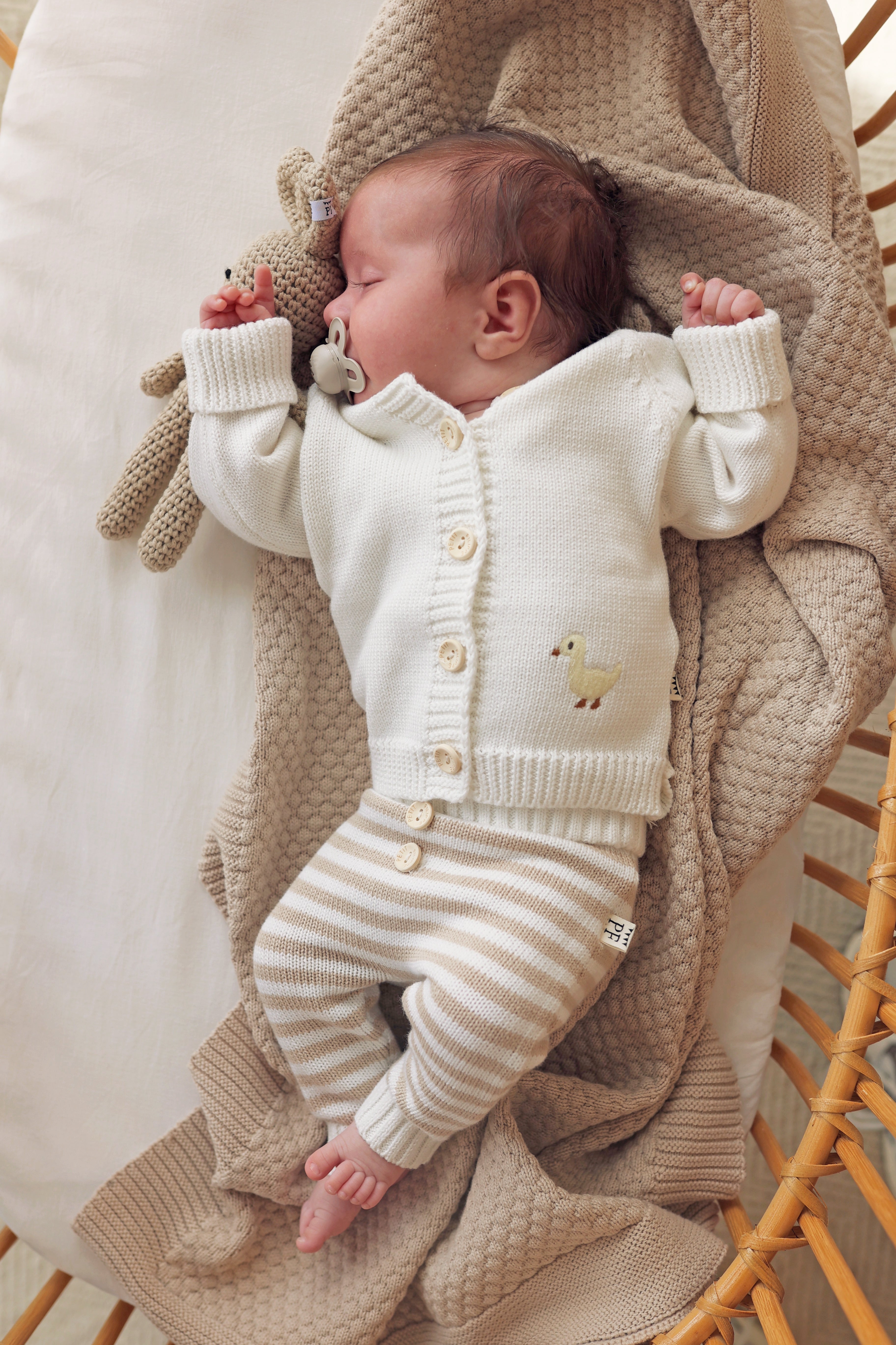 Embroidered Knitted Cardigan - Cotton - Ivory - Petit Filippe