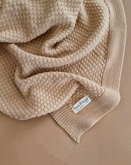 Knitted Blanket - Cotton - 100 x 70 cm - Beige - Petit Filippe