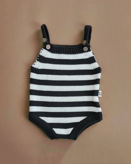 Knitted Jumpsuit - Cotton - Ivory & Graphite Stripes - Petit Filippe
