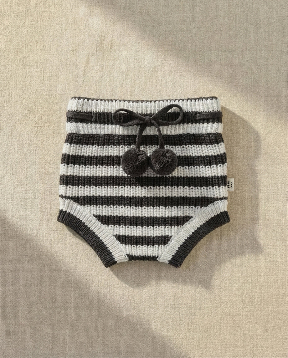 Knitted Bloomers - Cotton - Ivory & Graphite Stripes - Petit Filippe