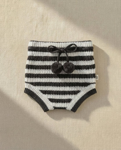 Knitted Bloomers - Cotton - Ivory & Graphite Stripes - Petit Filippe