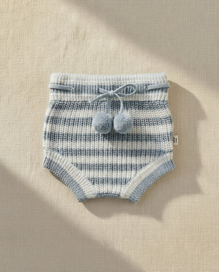 Knitted Bloomers - Cotton - Ivory & Misty Blue Stripes - Petit Filippe
