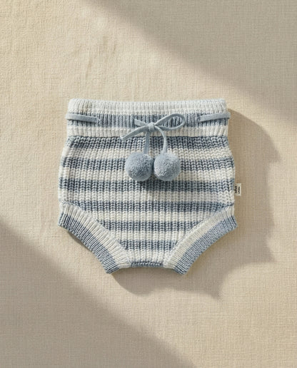 Knitted Bloomers - Cotton - Ivory & Misty Blue Stripes - Petit Filippe