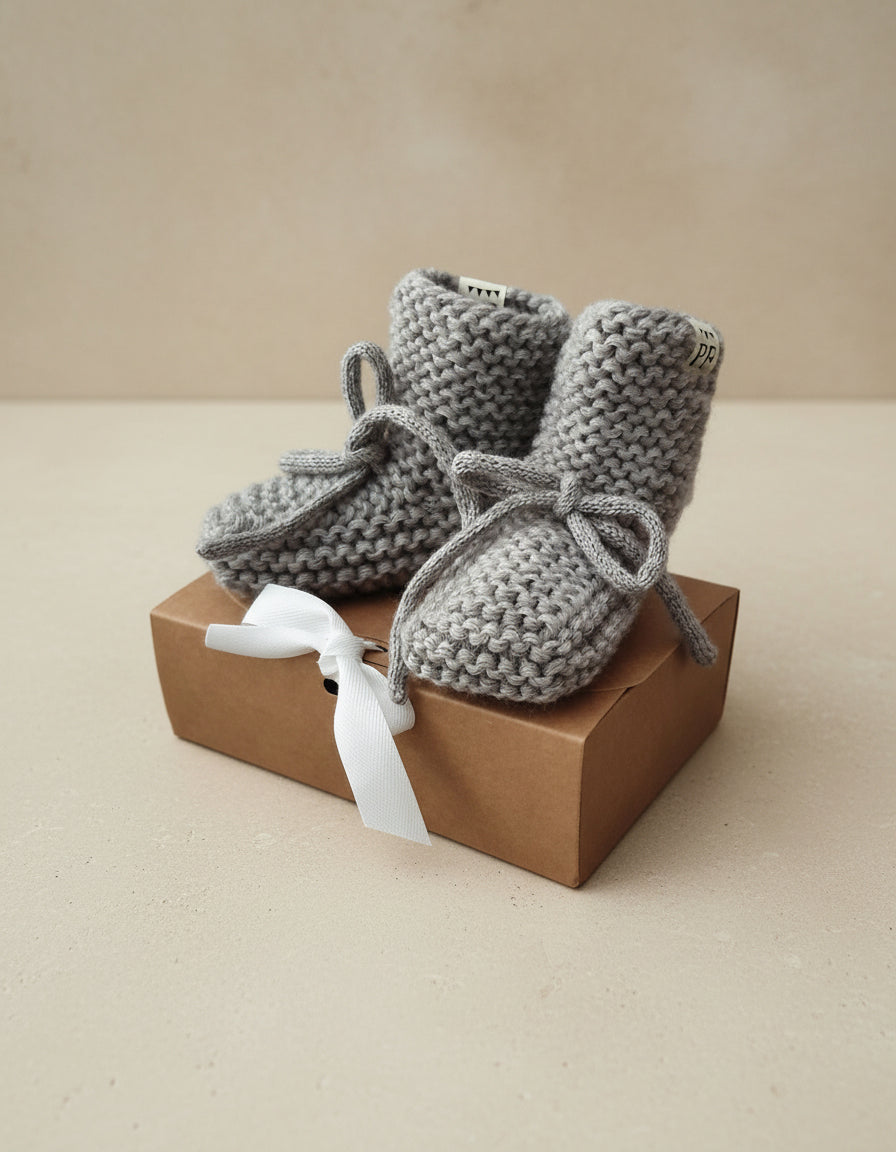 Baby - Knitted Booties - Grey - Petit Filippe