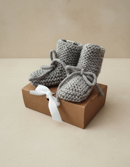 Baby - Knitted Booties - Grey - Petit Filippe