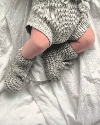 Baby - Knitted Booties - Grey - Petit Filippe