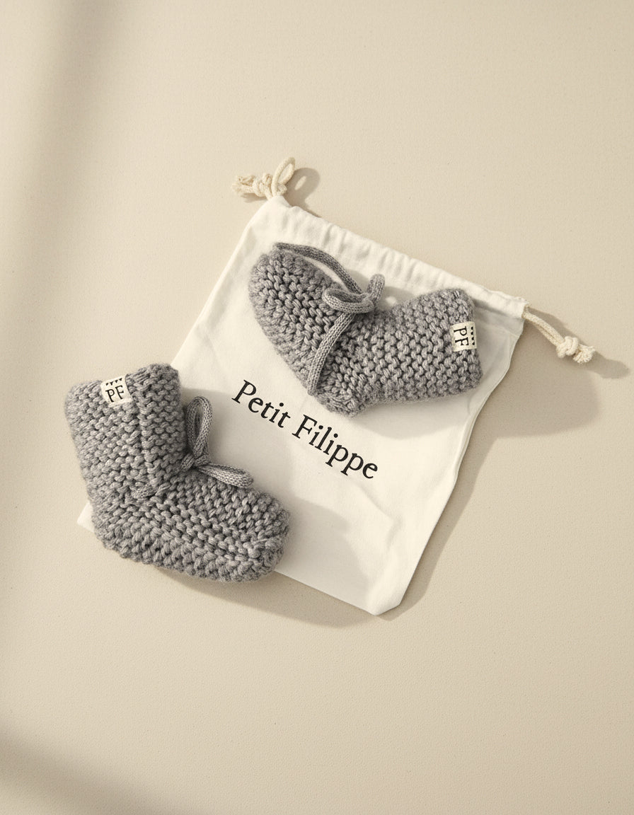 Baby - Knitted Booties - Grey - Petit Filippe