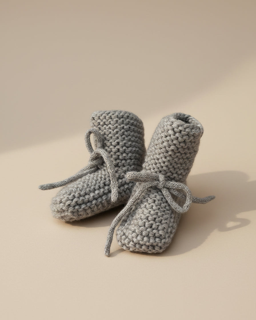 Baby - Knitted Booties - Grey - Petit Filippe