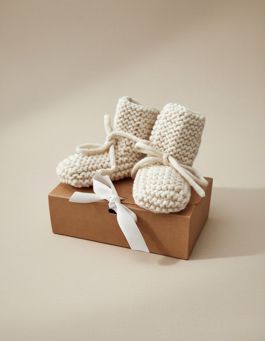 Baby - Knitted Booties - Ivory - Petit Filippe