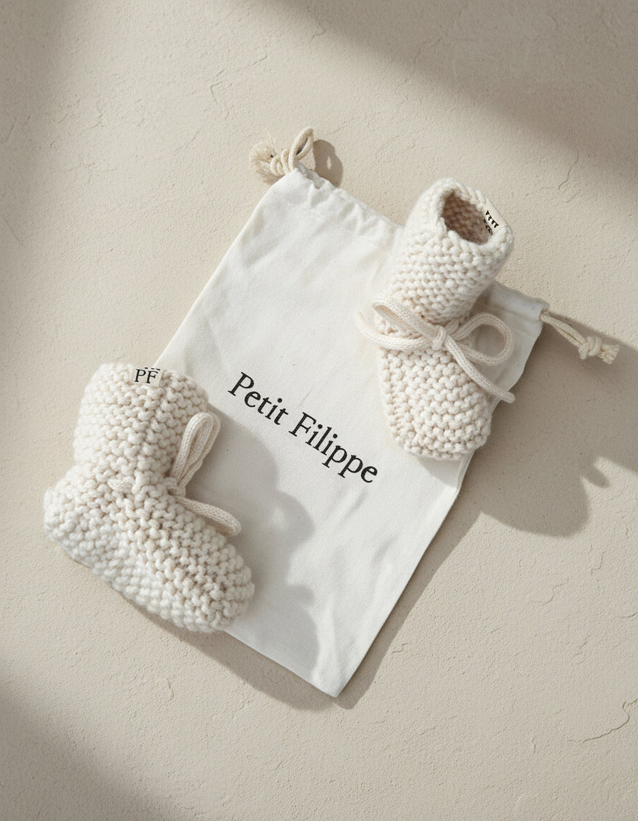 Baby - Knitted Booties - Ivory - Petit Filippe