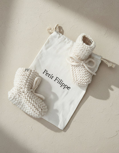 Baby - Knitted Booties - Ivory - Petit Filippe