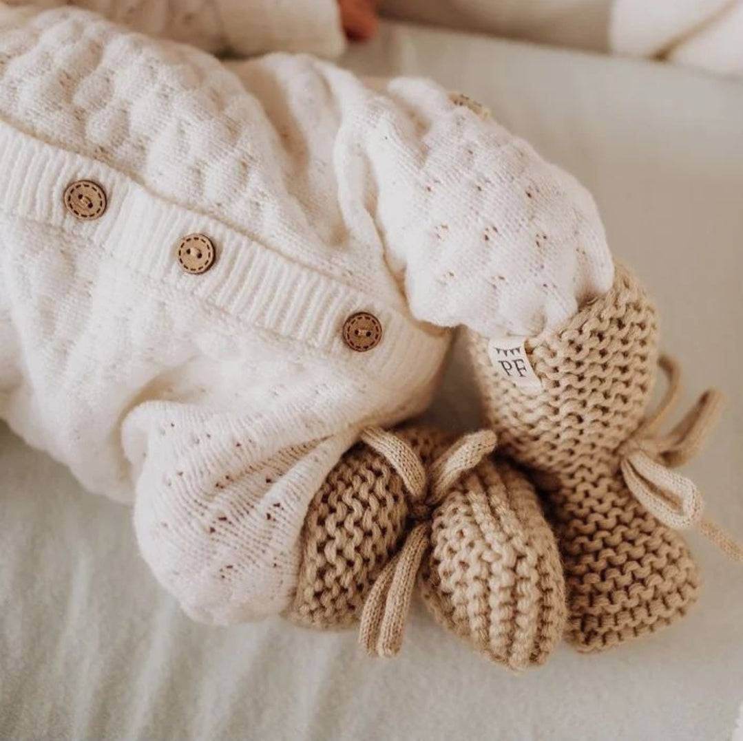 Baby - Knitted Booties - Oatmeal - Petit Filippe