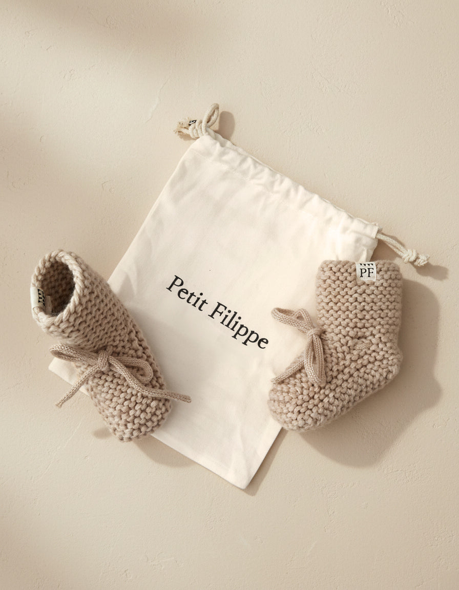 Baby - Knitted Booties - Oatmeal - Petit Filippe