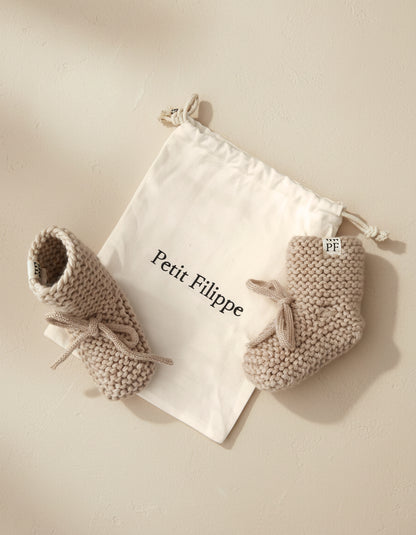 Baby - Knitted Booties - Oatmeal - Petit Filippe