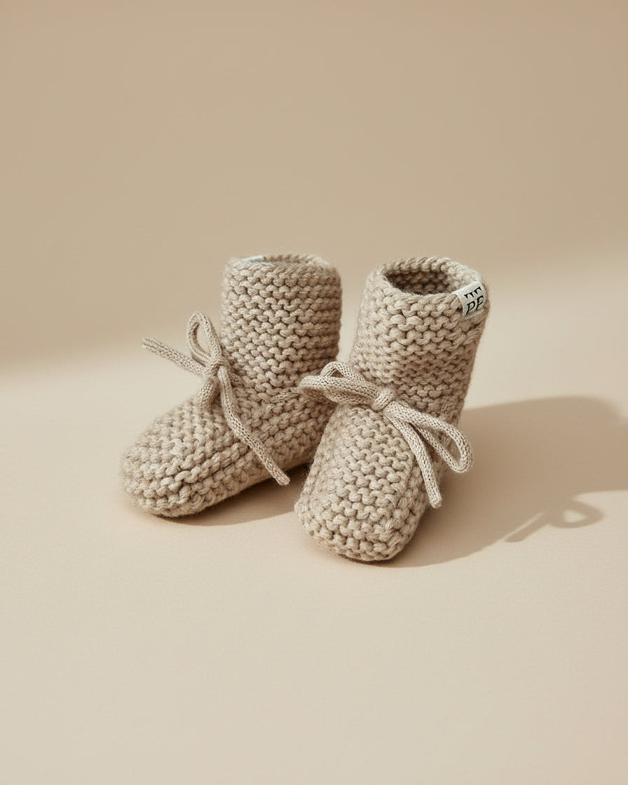 Baby - Knitted Booties - Oatmeal - Petit Filippe