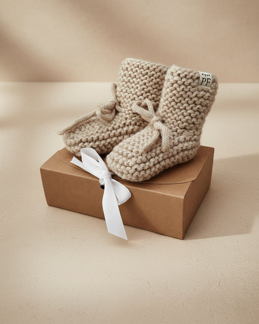 Baby - Knitted Booties - Oatmeal - Petit Filippe