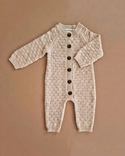 Knitted Playsuit - Cotton - Oatmeal