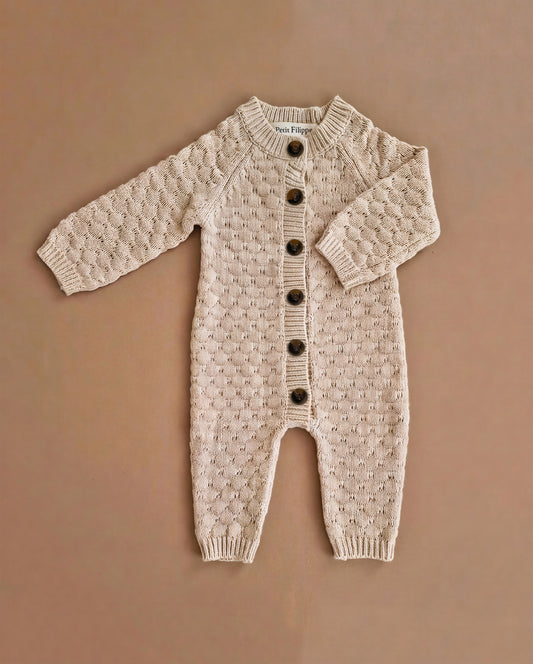Knitted Playsuit - Cotton - Oatmeal