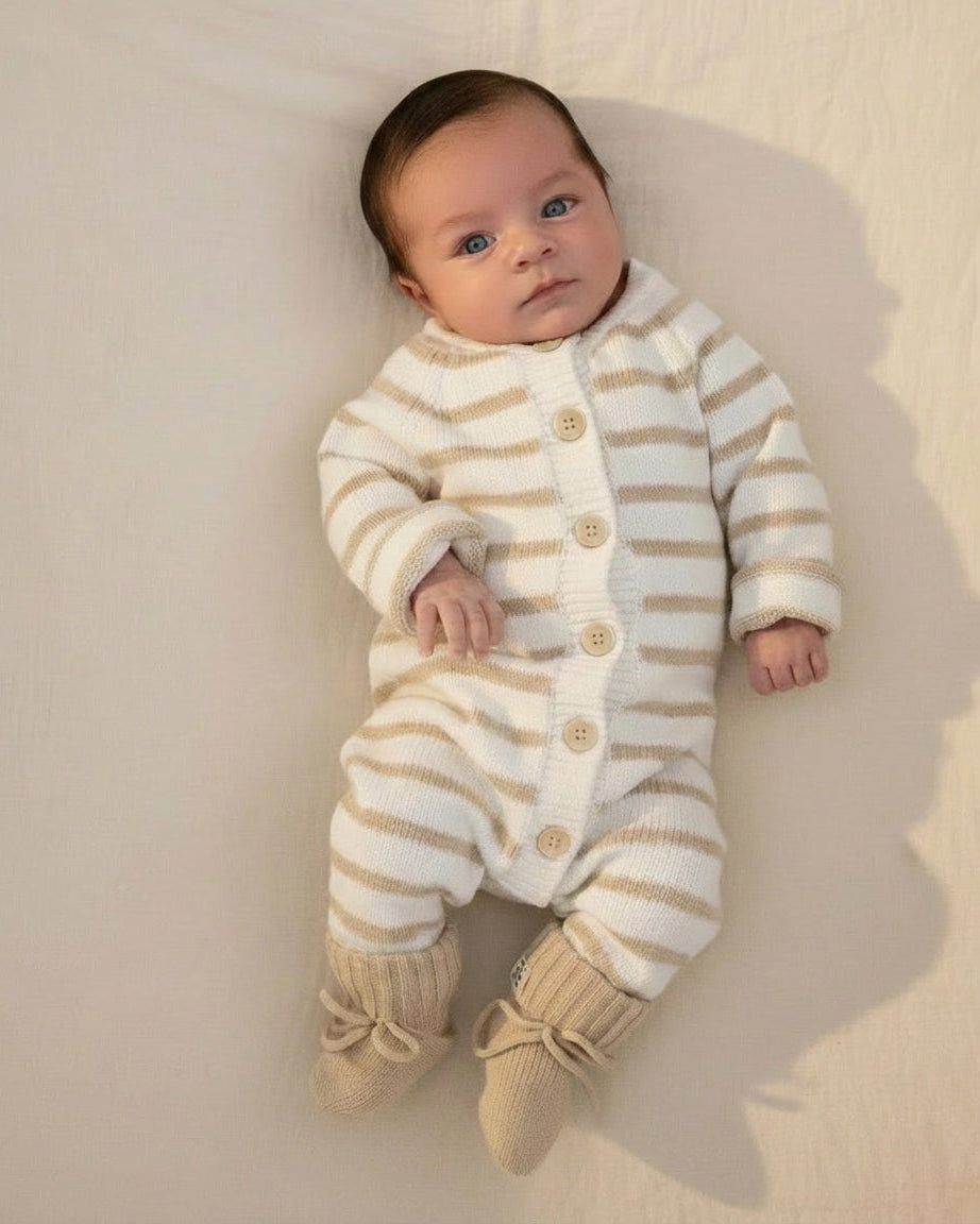 Knitted Playsuit - Cotton - Striped - Petit Filippe