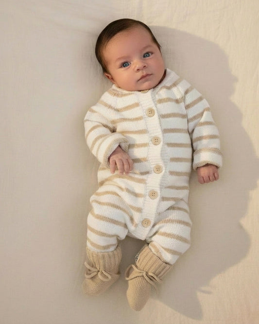 Knitted Playsuit - Cotton - Striped - Petit Filippe