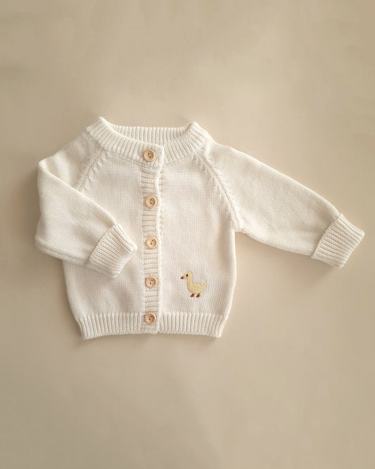 Embroidered Knitted Cardigan - Cotton - Ivory - Petit Filippe