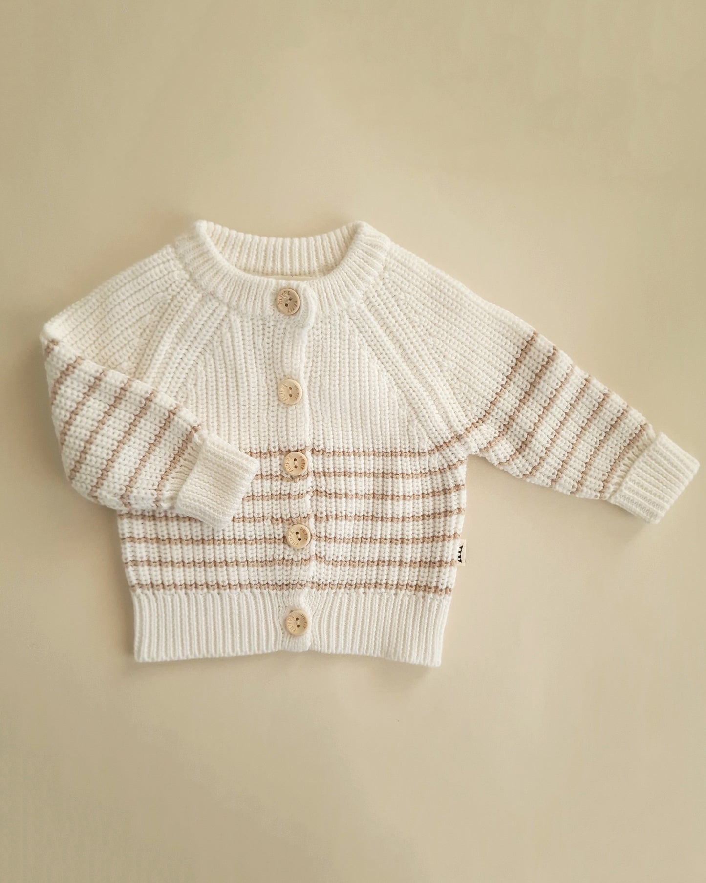 Chunky Cardigan - Cotton - Ivory & Oatmeal Stripes - Petit Filippe