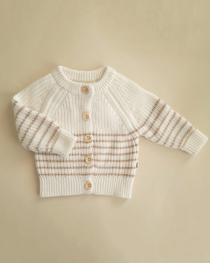 Chunky Cardigan - Cotton - Ivory & Oatmeal Stripes - Petit Filippe