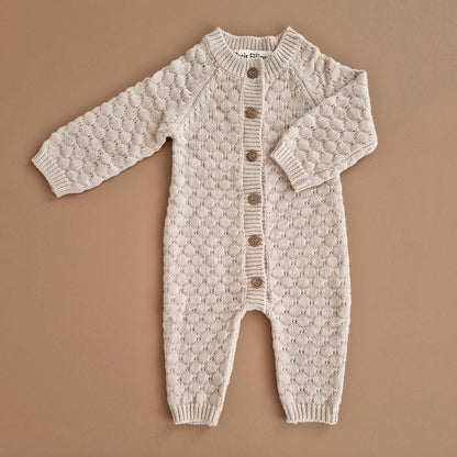 Knitted Playsuit - Cotton - Oatmeal - Petit Filippe
