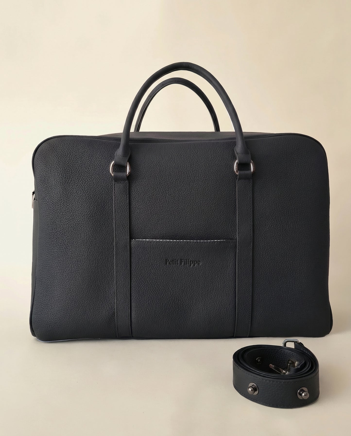 The Contemporary Leather Diaper Bag - Black - Graphite Hardware - Petit Filippe