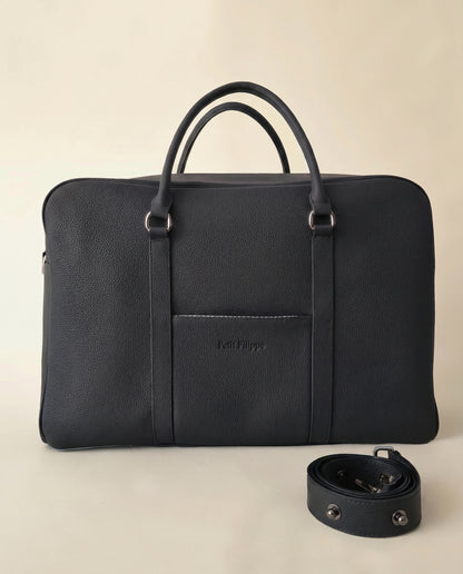 The Contemporary Leather Diaper Bag - Black - Graphite Hardware - Petit Filippe