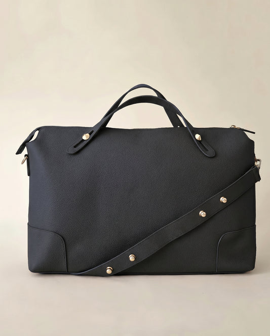 The Classic Leather Diaper Bag - Black - Gold Hardware - Petit Filippe
