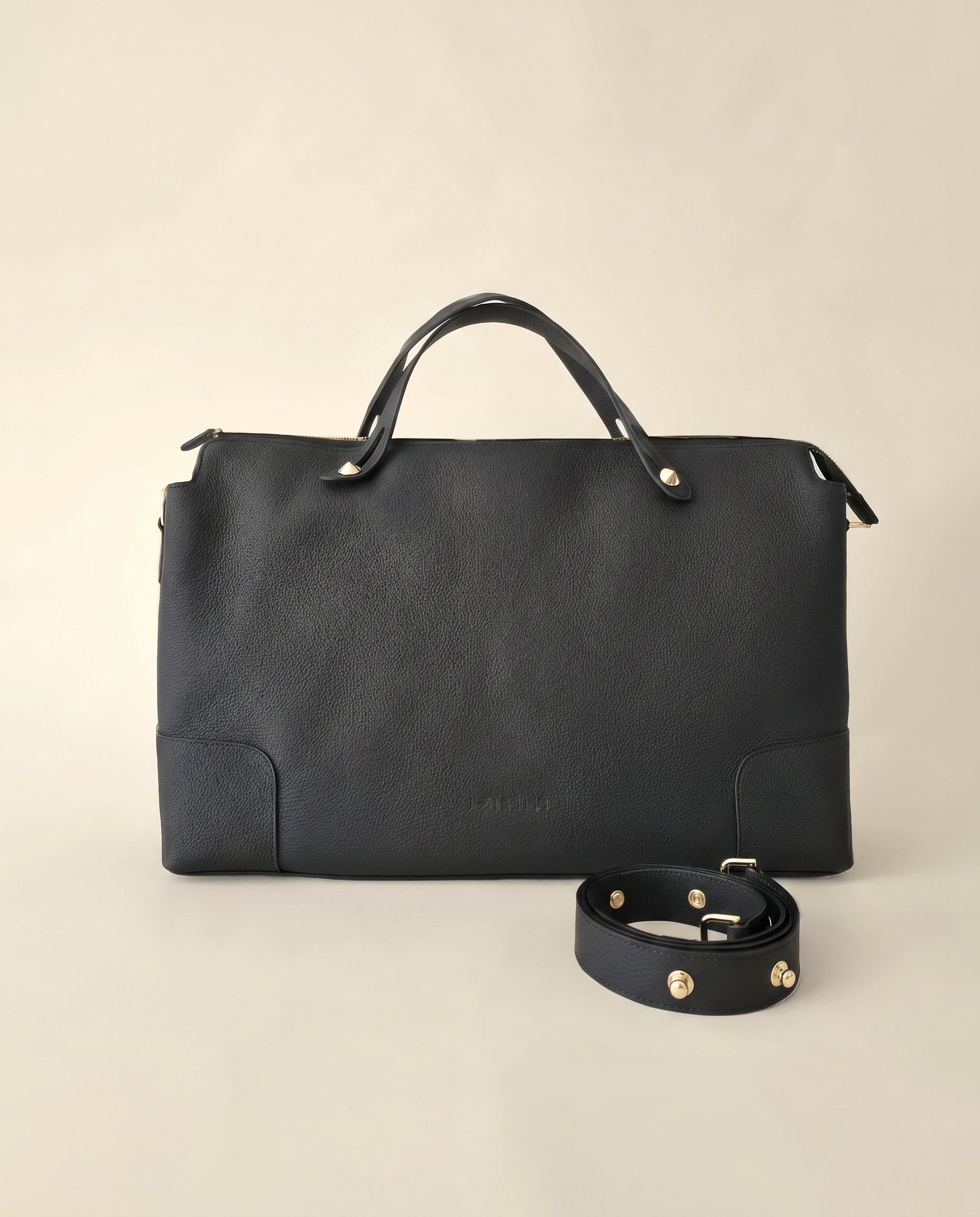The Classic Leather Diaper Bag - Black - Gold Hardware - Petit Filippe