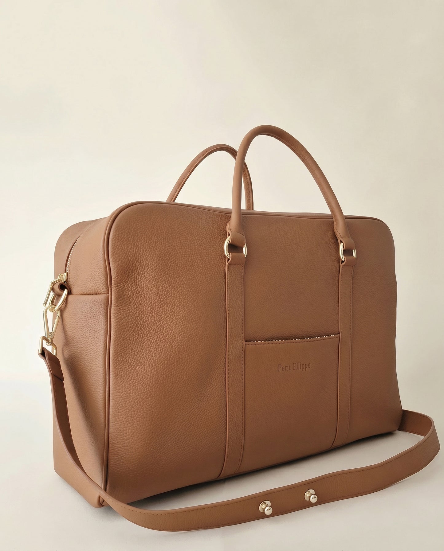 The Contemporary Leather Diaper Bag - Tan - Gold Hardware - Petit Filippe