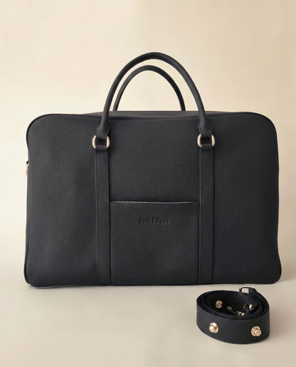 The Contemporary Leather Diaper Bag - Black - Gold Hardware - Petit Filippe