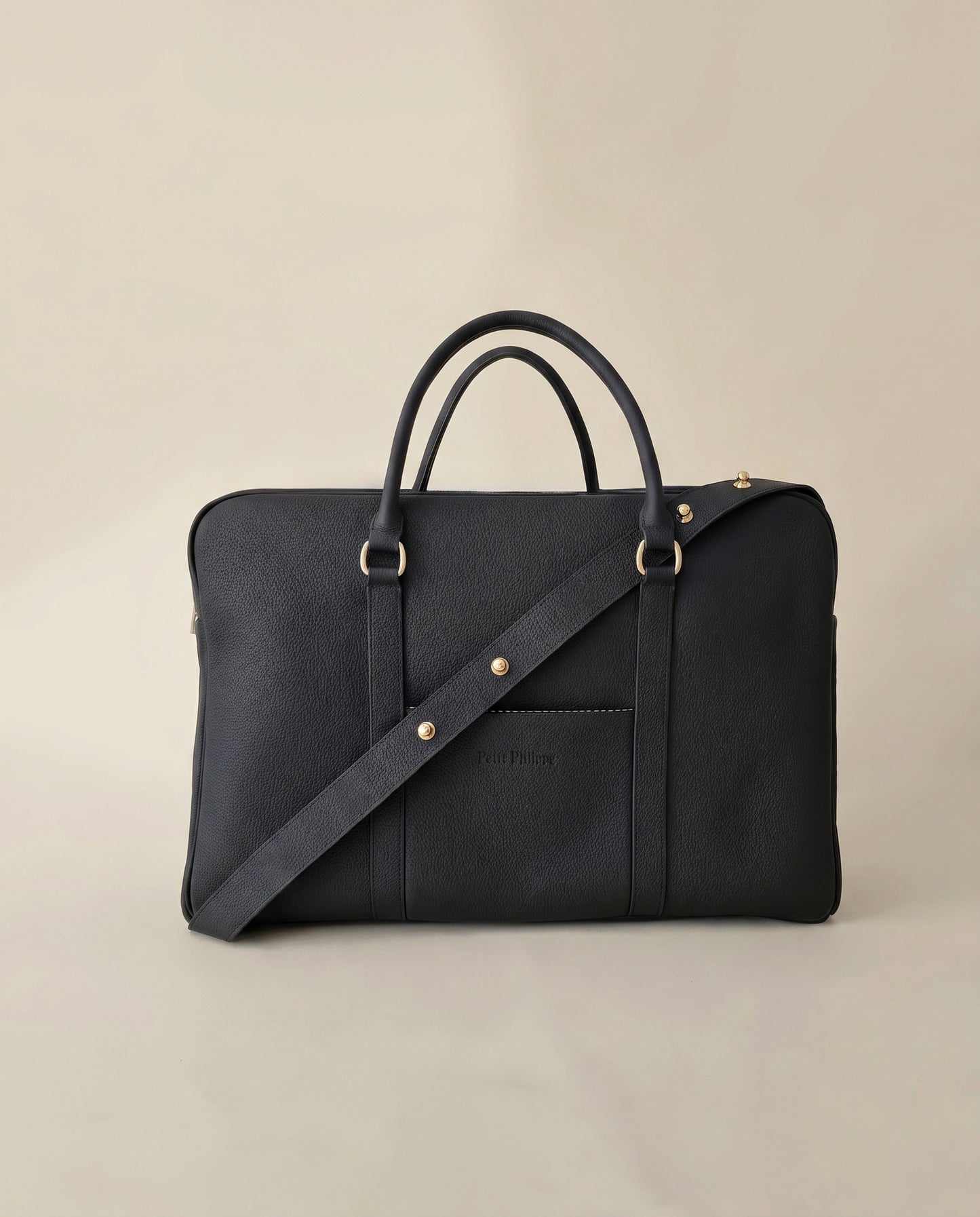 The Contemporary Leather Diaper Bag - Black - Gold Hardware - Petit Filippe