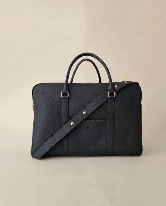 The Contemporary Leather Diaper Bag - Black - Gold Hardware - Petit Filippe
