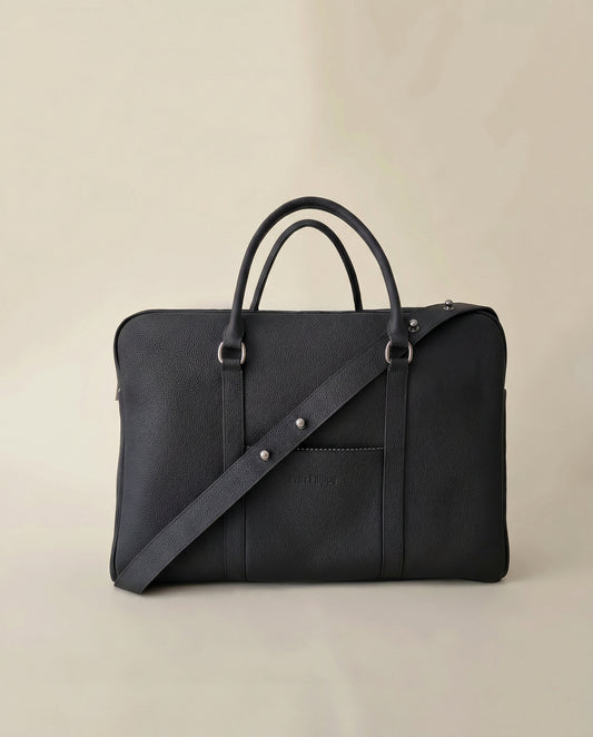 The Contemporary Leather Diaper Bag - Black - Graphite Hardware - Petit Filippe