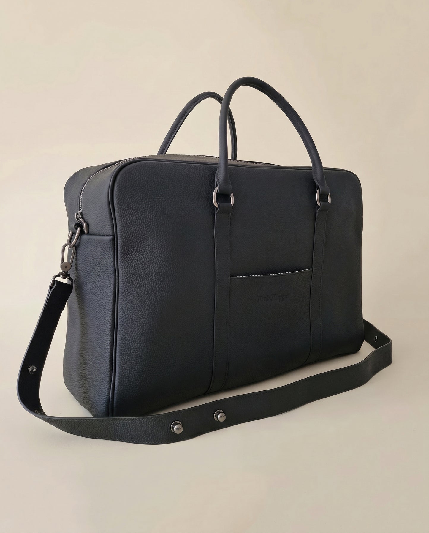 The Contemporary Leather Diaper Bag - Black - Graphite Hardware - Petit Filippe