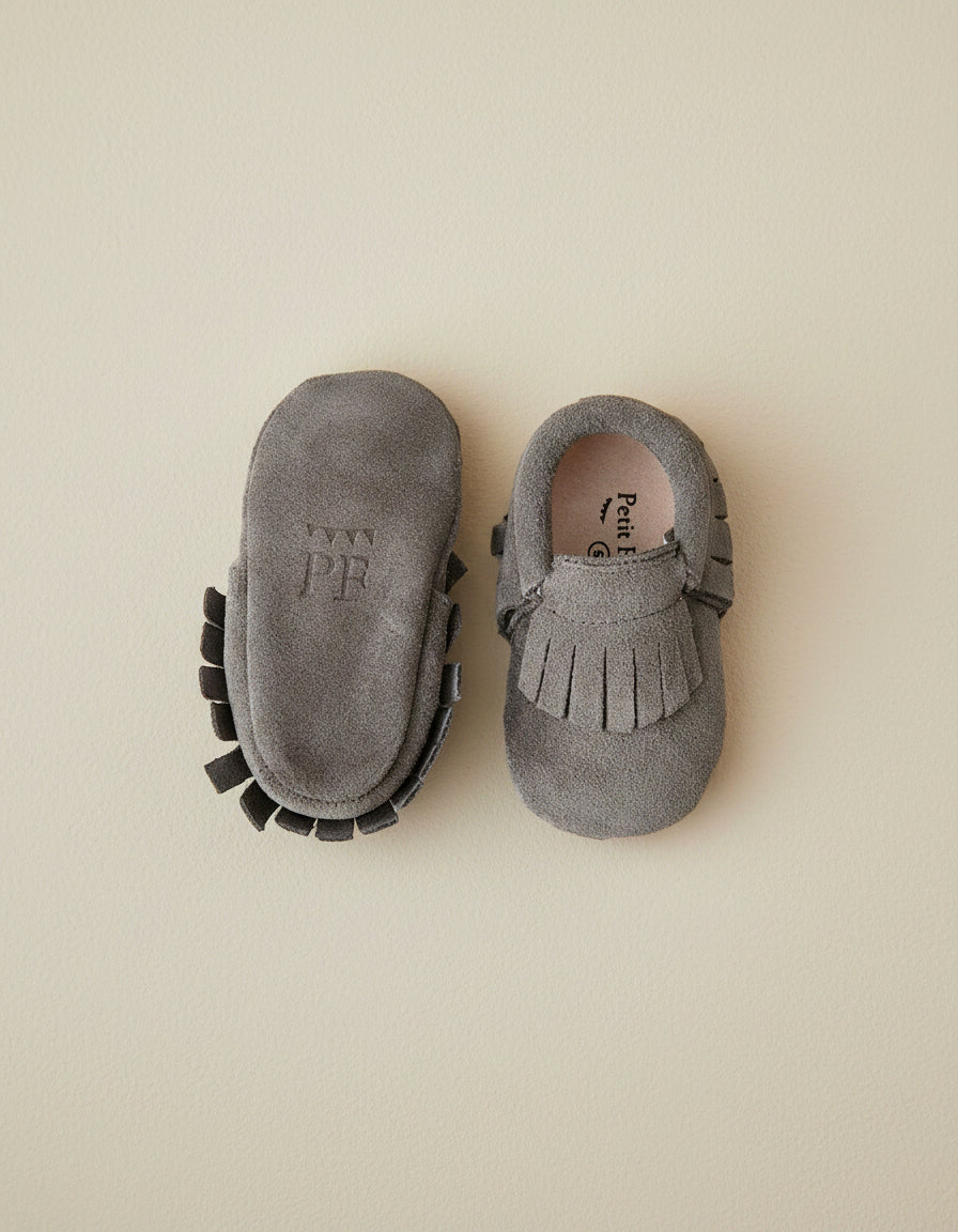 Baby - Suede Moccasins - Grey - Petit Filippe