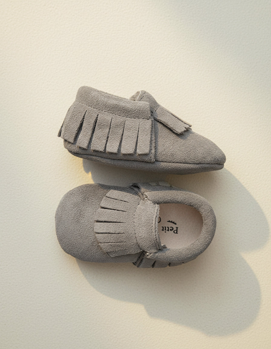Baby - Suede Moccasins - Grey - Petit Filippe