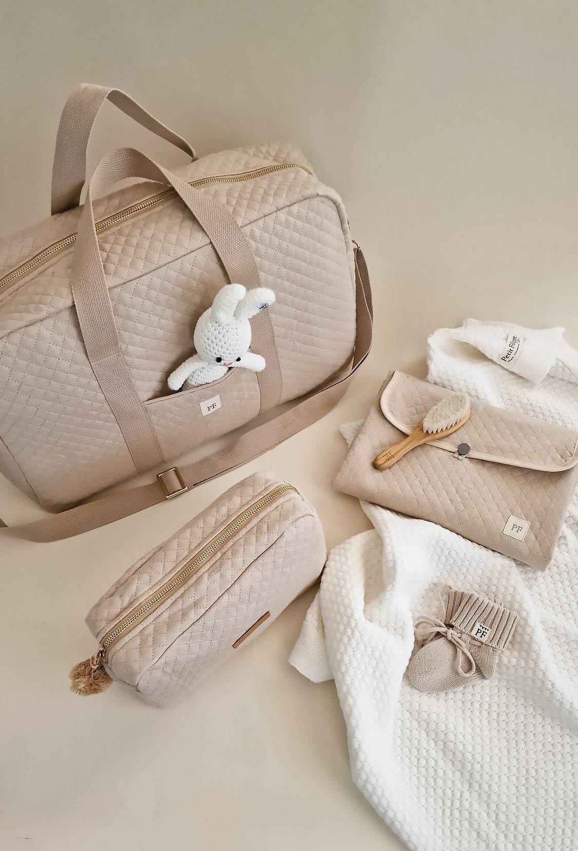 Quilted Diaper Bag - Oatmeal - Petit Filippe
