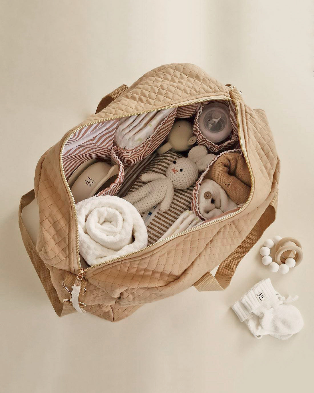 Quilted Diaper Bag - Beige - Petit Filippe