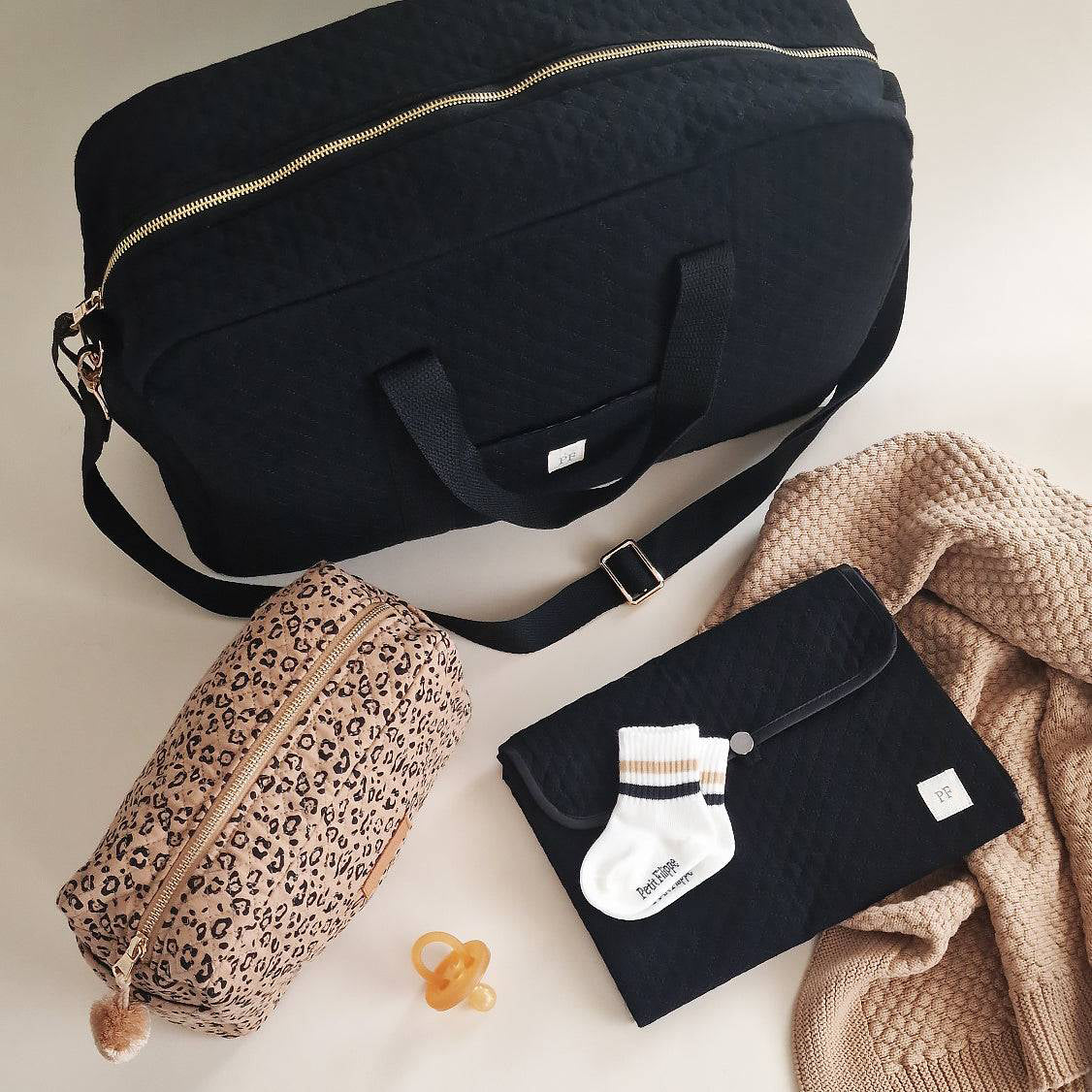 Quilted Diaper Bag - Black - Petit Filippe