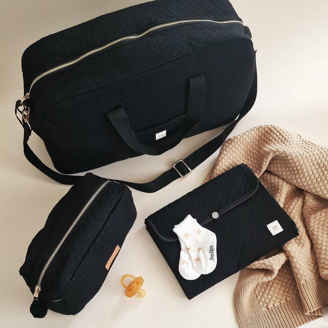 Quilted Diaper Bag - Black - Petit Filippe