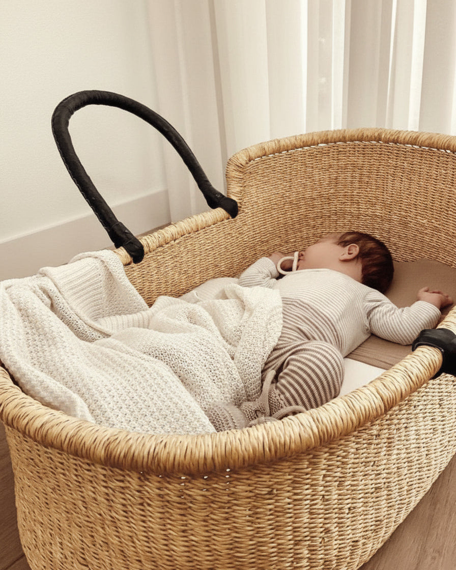 Moses Basket - no. 01 - Neutral - Black Handles - Petit Filippe