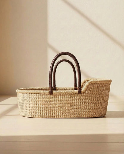 Moses Basket - no. 02 - Neutral - Brown Handles - Petit Filippe