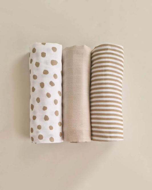 Muslin Cloths  - 3 pack - Beige & Oatmeal - Petit Filippe