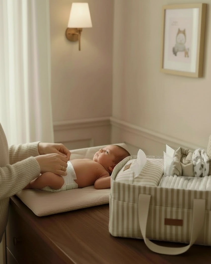 Nappy Caddy - Oatmeal Striped - Petit Filippe