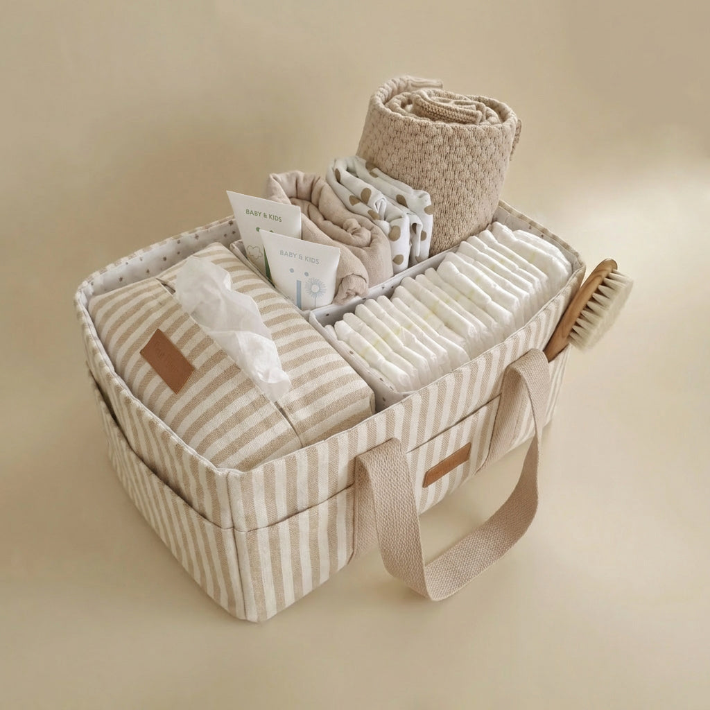 Nappy Caddy - Oatmeal Striped - Petit Filippe